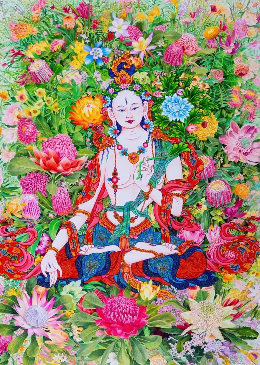 White Tara in Bloom, a painting by Karma Phuntsok